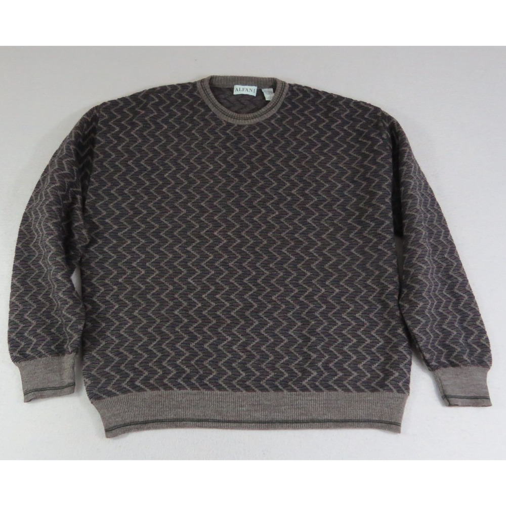 Alfani Sweater Mens L Made Italy Wool Blend Crewneck Textured Knit Brown Y2K EUC